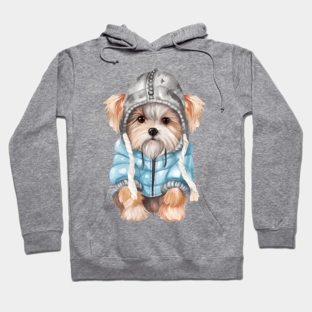 Watercolor Cozy Yorkshire Terrier Dog Hoodie by Chromatic Fusion Studio